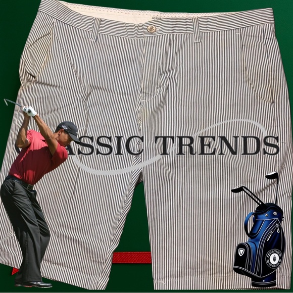 Brand New Men's Golf Pin-Striped Shorts - Navy blue & White - Picture 6 of 7